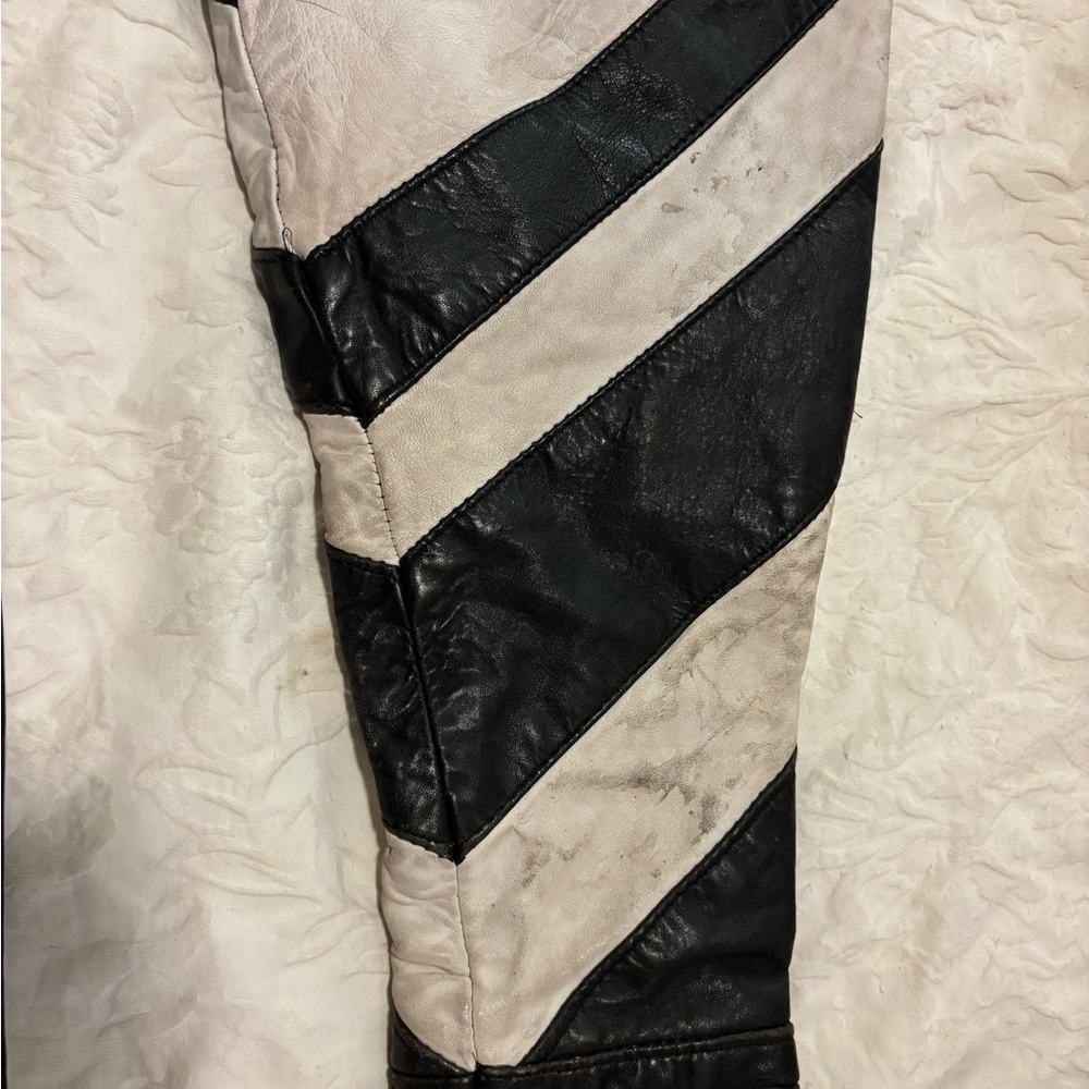 Vintage handmade hand stitched fine real leather jacket two tone white stripe - Picture 13 of 15